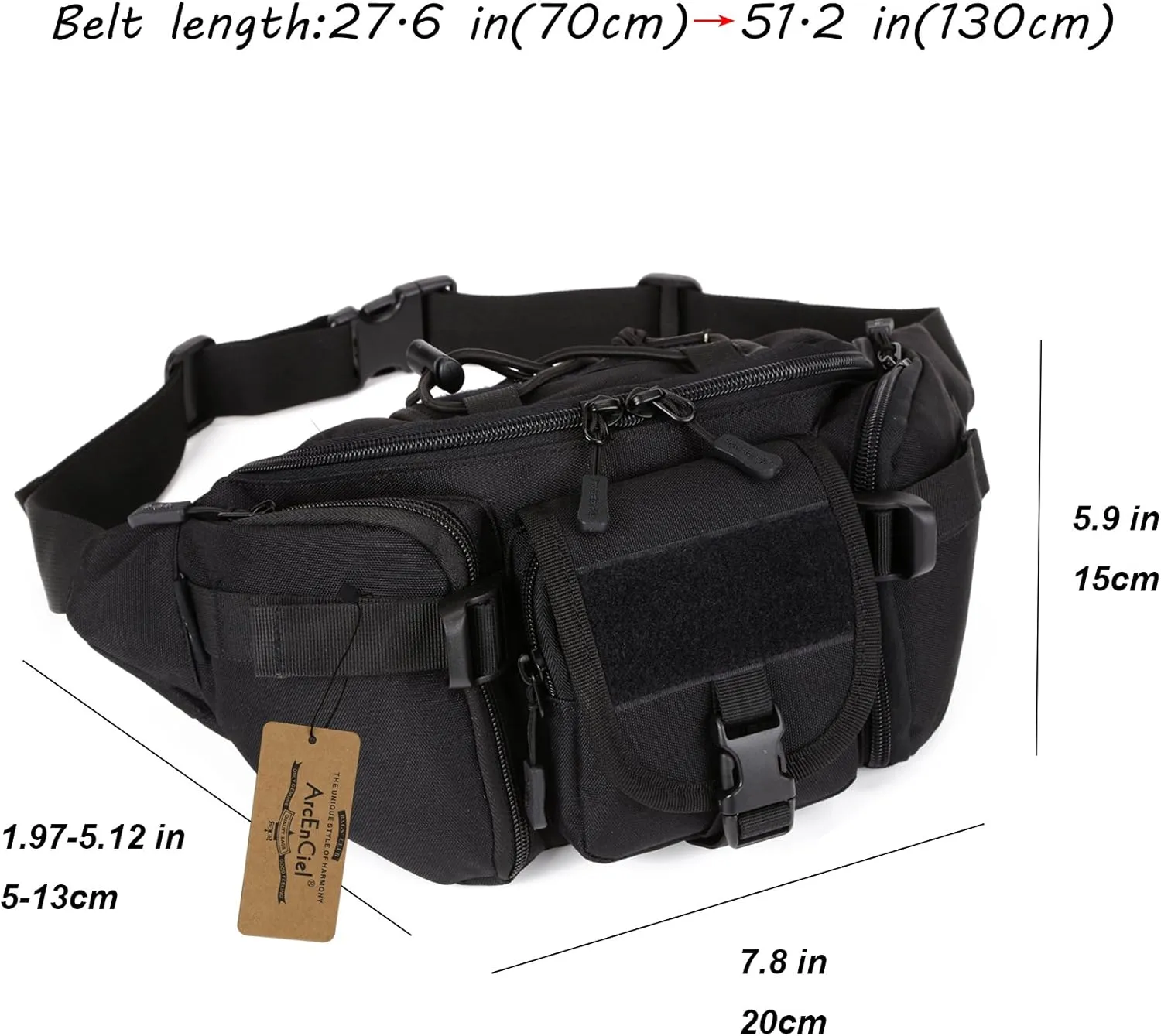 ArcEnCiel Tactical Fanny Pack for Men Waist Bag Hip Belt Outdoor Hiking Fishing Bumbag with Patch