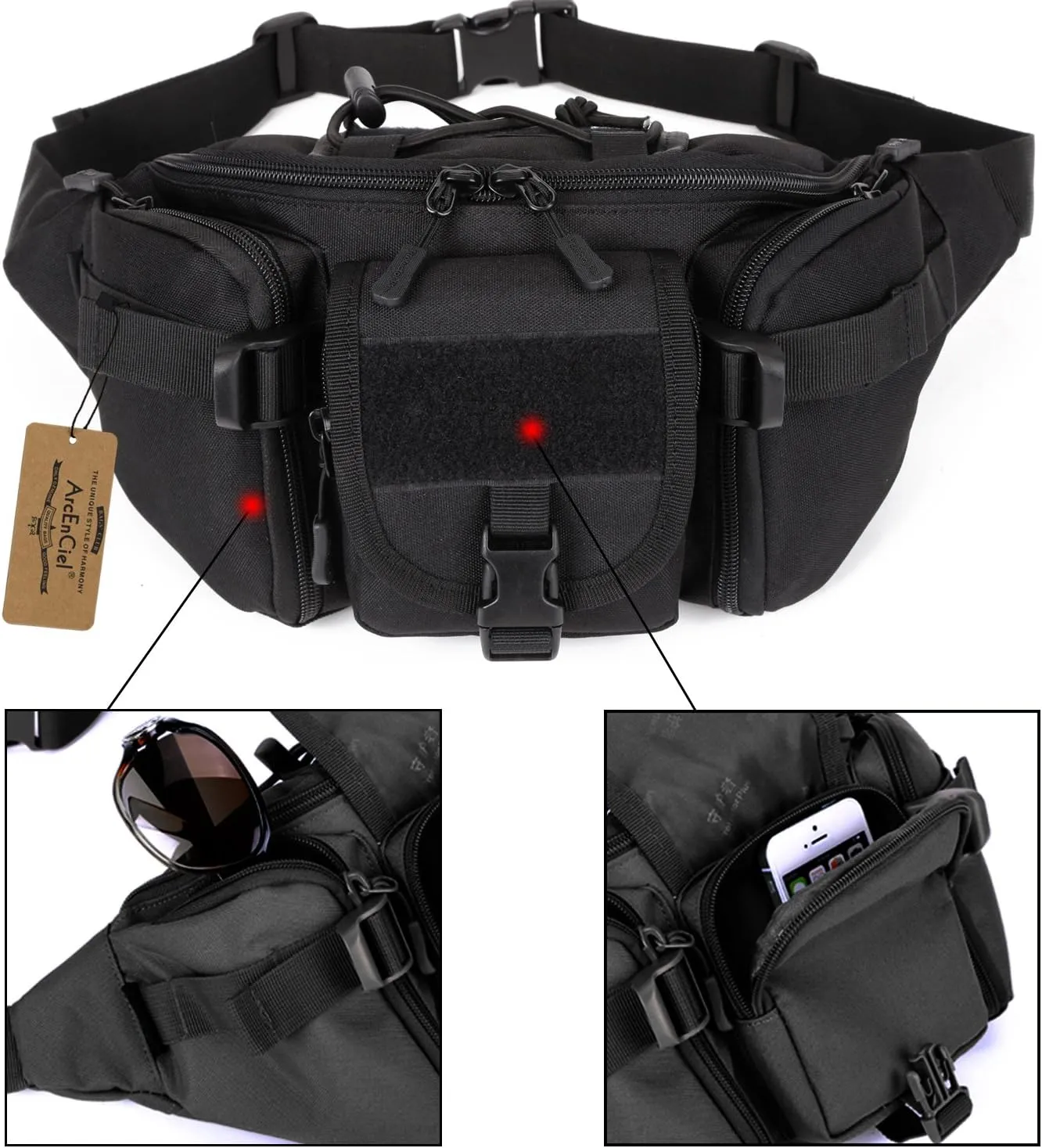 ArcEnCiel Tactical Fanny Pack for Men Waist Bag Hip Belt Outdoor Hiking Fishing Bumbag with Patch