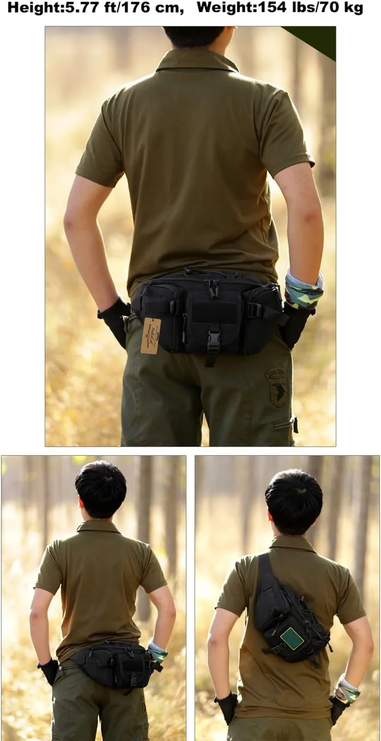 ArcEnCiel Tactical Fanny Pack for Men Waist Bag Hip Belt Outdoor Hiking Fishing Bumbag with Patch