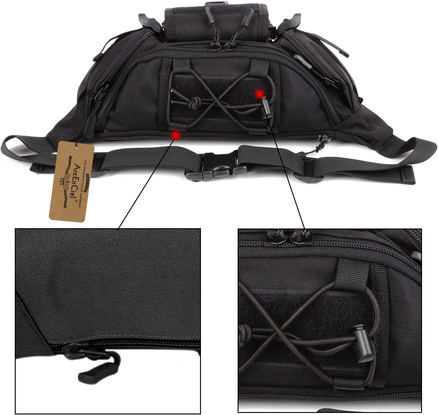 ArcEnCiel Tactical Fanny Pack for Men Waist Bag Hip Belt Outdoor Hiking Fishing Bumbag with Patch