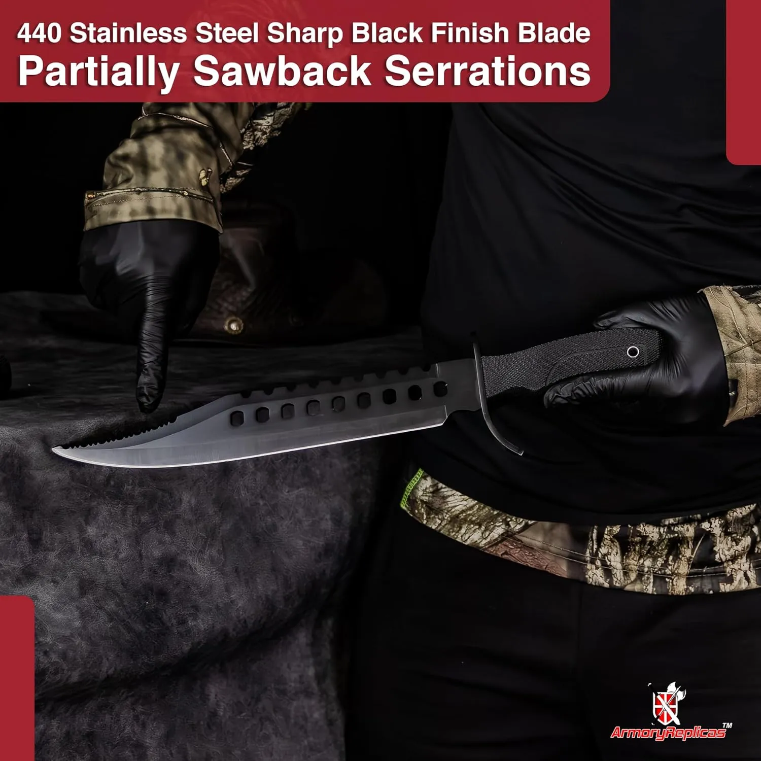 Armory Replicas™ - Hunting Outdoor Survivors Sporting Sawback Knife 17 Inches Silver