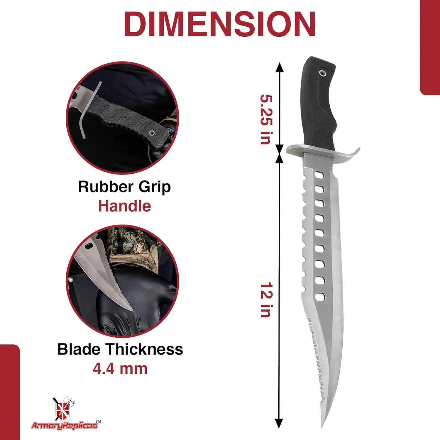Armory Replicas™ - Hunting Outdoor Survivors Sporting Sawback Knife 17 Inches Silver