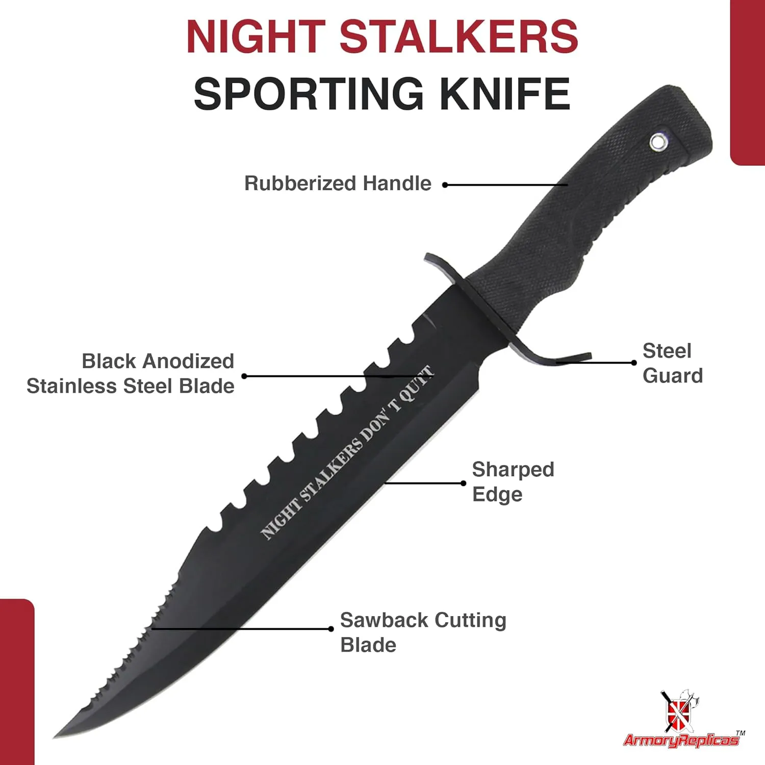 Armory Replicas Night Stalkers Don't Quit Sawback Sporting Knife
