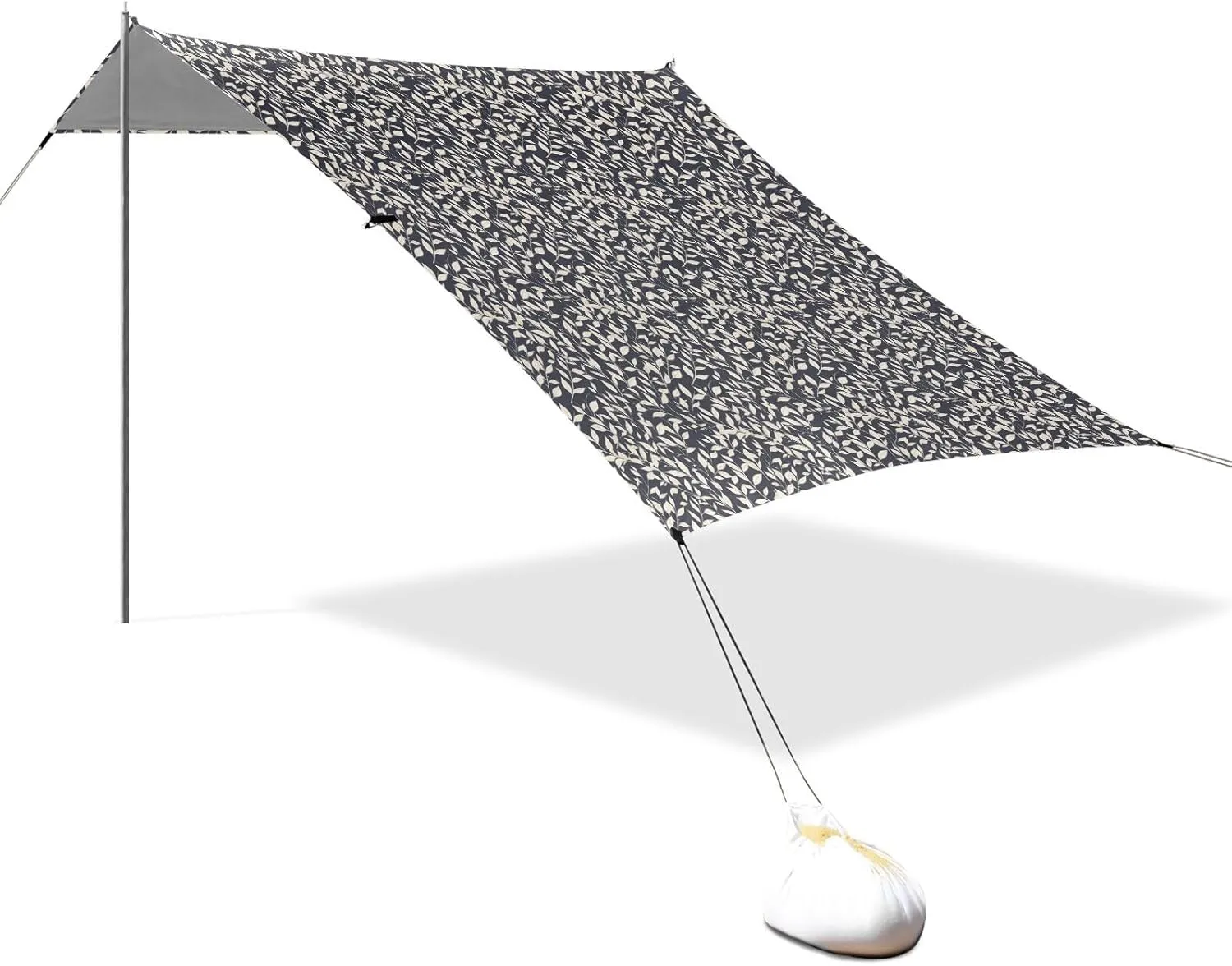 Art Leaves Grey Beach Cabana Tent UPF50  Protection Lightweight Sun Shade with Sand Pockets for Backyard, Grassland, Park