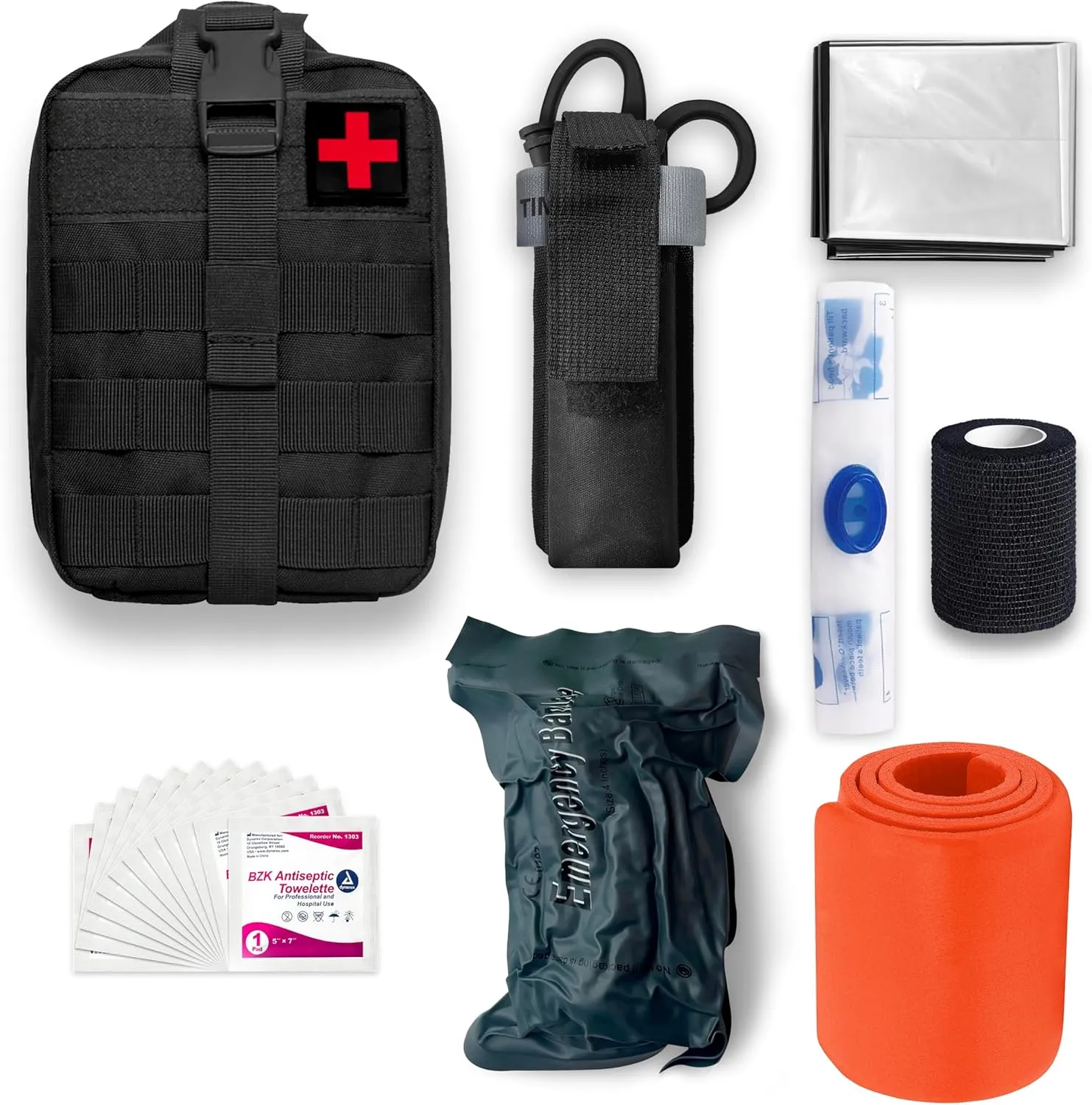 ASA Techmed IFAK Trauma Kit - Tactical Emergency Medical Trauma Kit for First Aid with Tourniquet - Essential for Hiking, Camping, Fishing, Hunting, Disaster, Military, Outdoor Adventures. (Black)