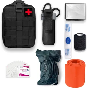 ASA Techmed IFAK Trauma Kit - Tactical Emergency Medical Trauma Kit for First Aid with Tourniquet - Essential for Hiking, Camping, Fishing, Hunting, Disaster, Military, Outdoor Adventures. (Black)