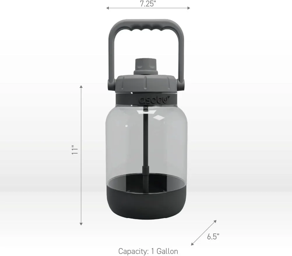 asobu 1 Gallon Non-Breakable Shock Resistant Freezable Tritan Jumbo Water Jug Large Capacity with Easy Grip Handle and Pop Up Straw Dishwasher safe Bottle (BLACK)…