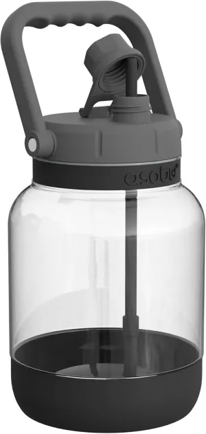 asobu 1 Gallon Non-Breakable Shock Resistant Freezable Tritan Jumbo Water Jug Large Capacity with Easy Grip Handle and Pop Up Straw Dishwasher safe Bottle (BLACK)…