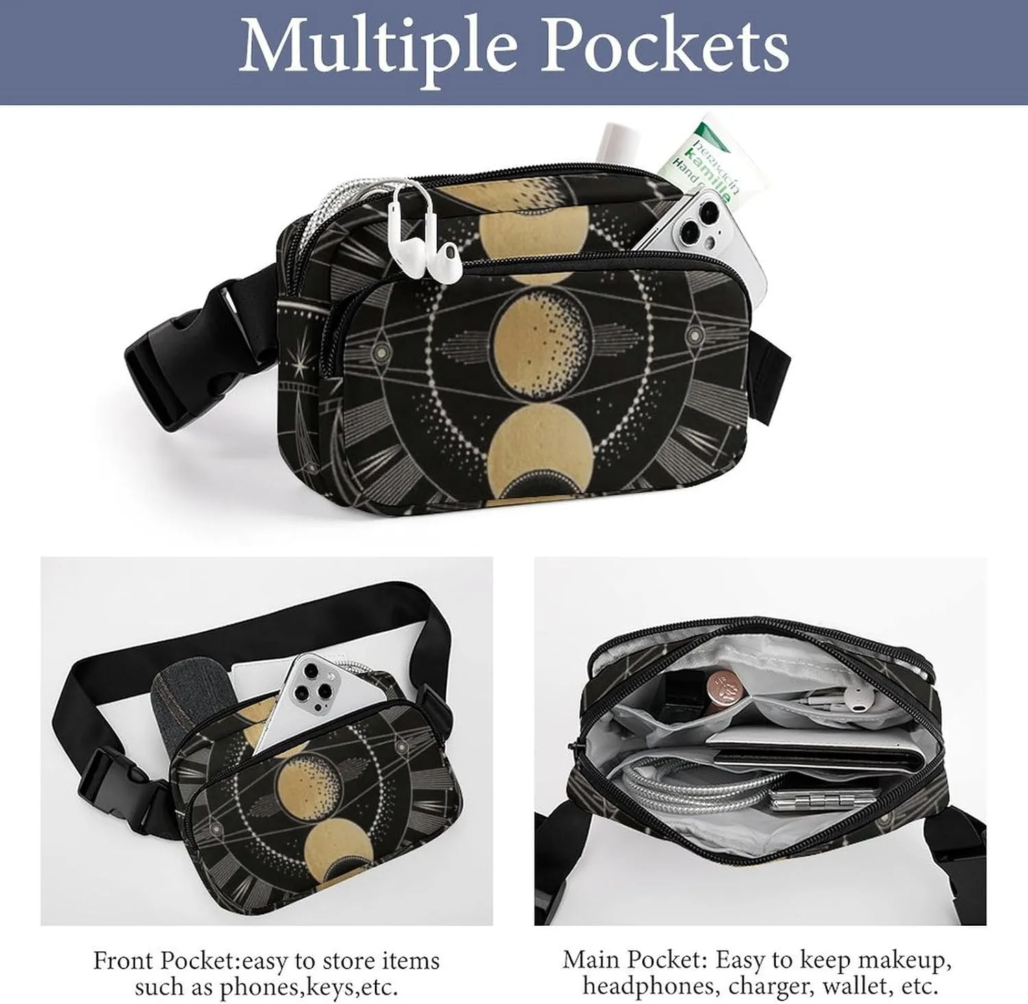 Astronomical Phenomenon Map of Solar Eclipse And Lunar Eclipse Art Convenient And Efficient Fully Printed Waist Bag