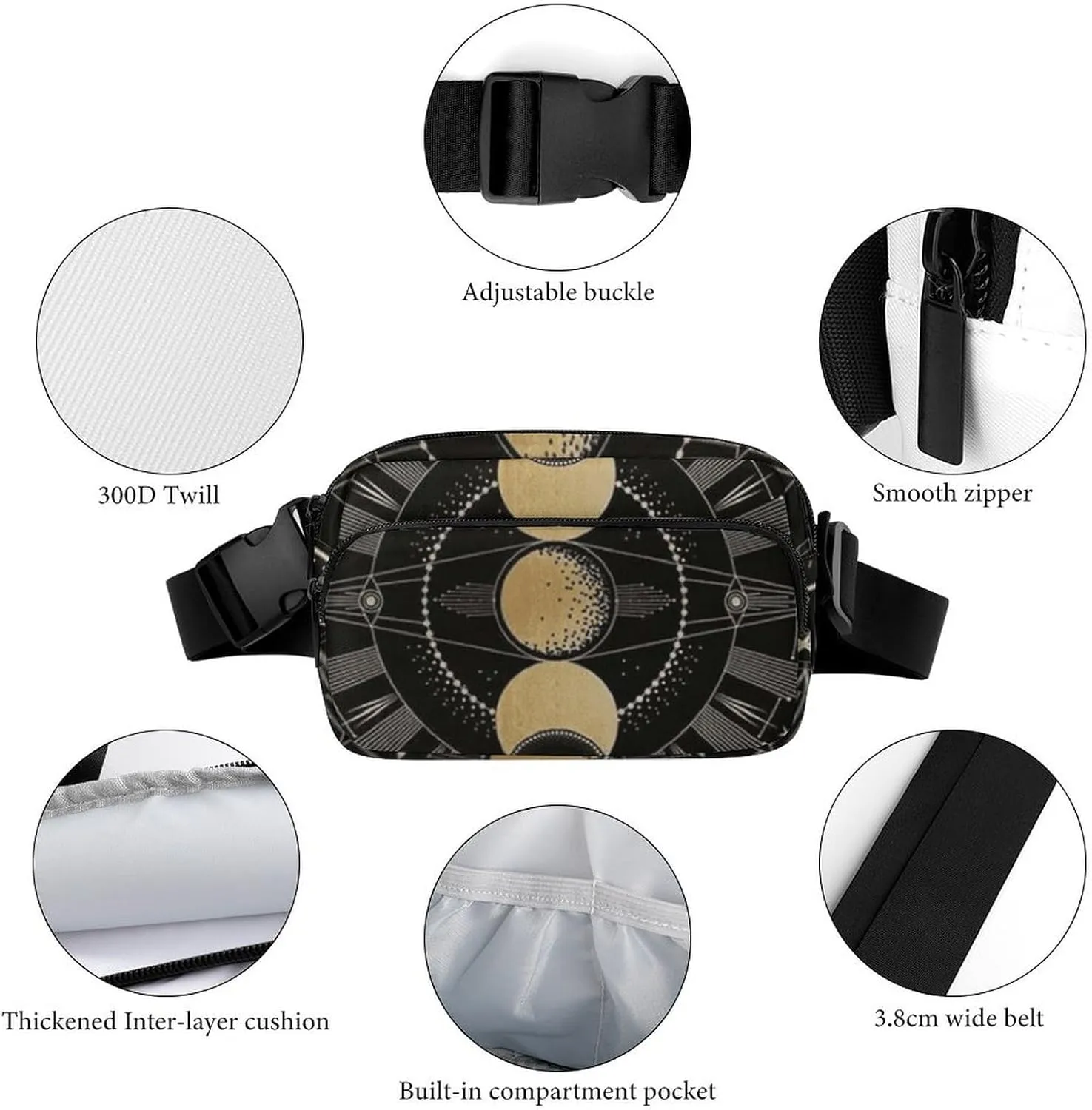 Astronomical Phenomenon Map of Solar Eclipse And Lunar Eclipse Art Convenient And Efficient Fully Printed Waist Bag