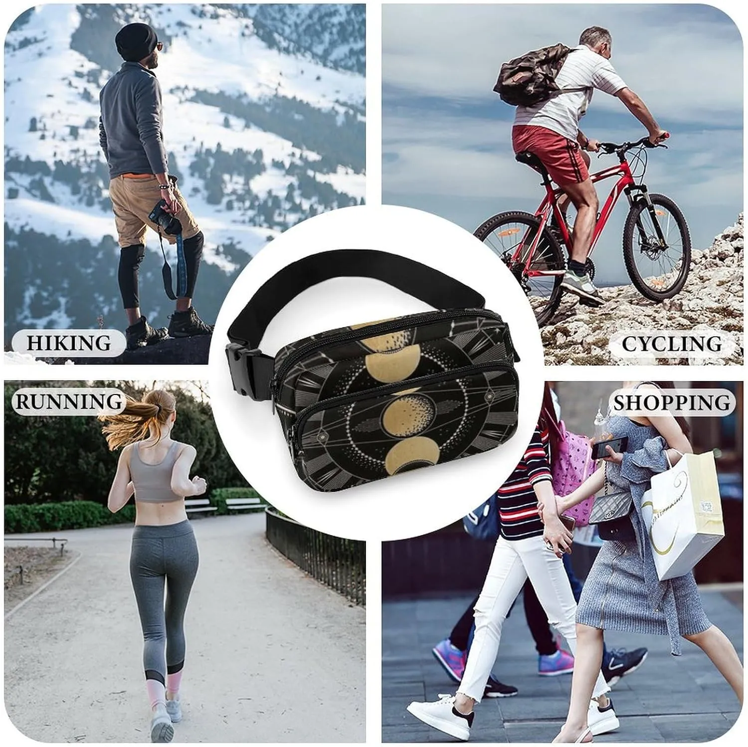 Astronomical Phenomenon Map of Solar Eclipse And Lunar Eclipse Art Convenient And Efficient Fully Printed Waist Bag