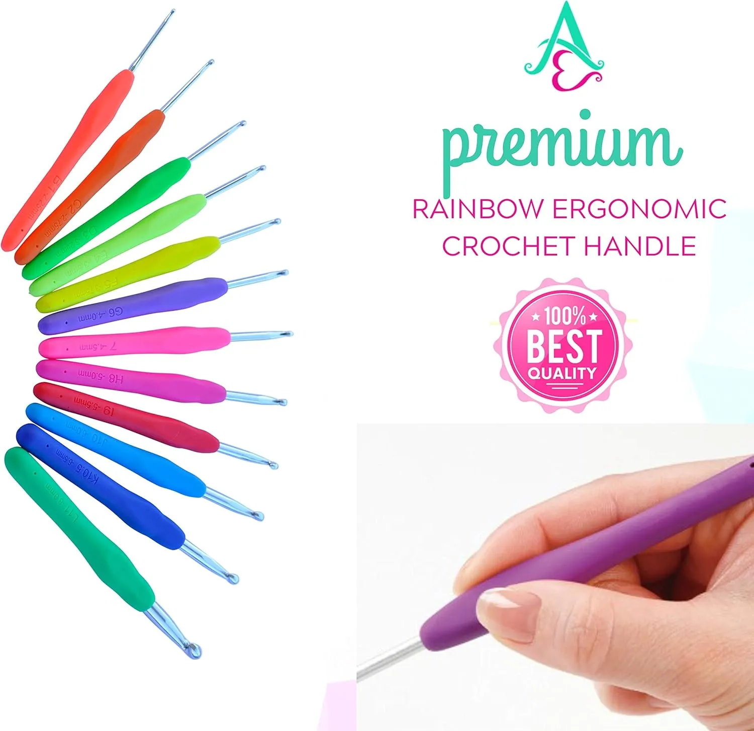 Athena's Elements Best Crochet Hook Set with Ergonomic Cushioned Handles. Perfect Crochet Hooks for Arthritic Hands, Smooth Knitting Needles for Superior Results & Knitting Accessories