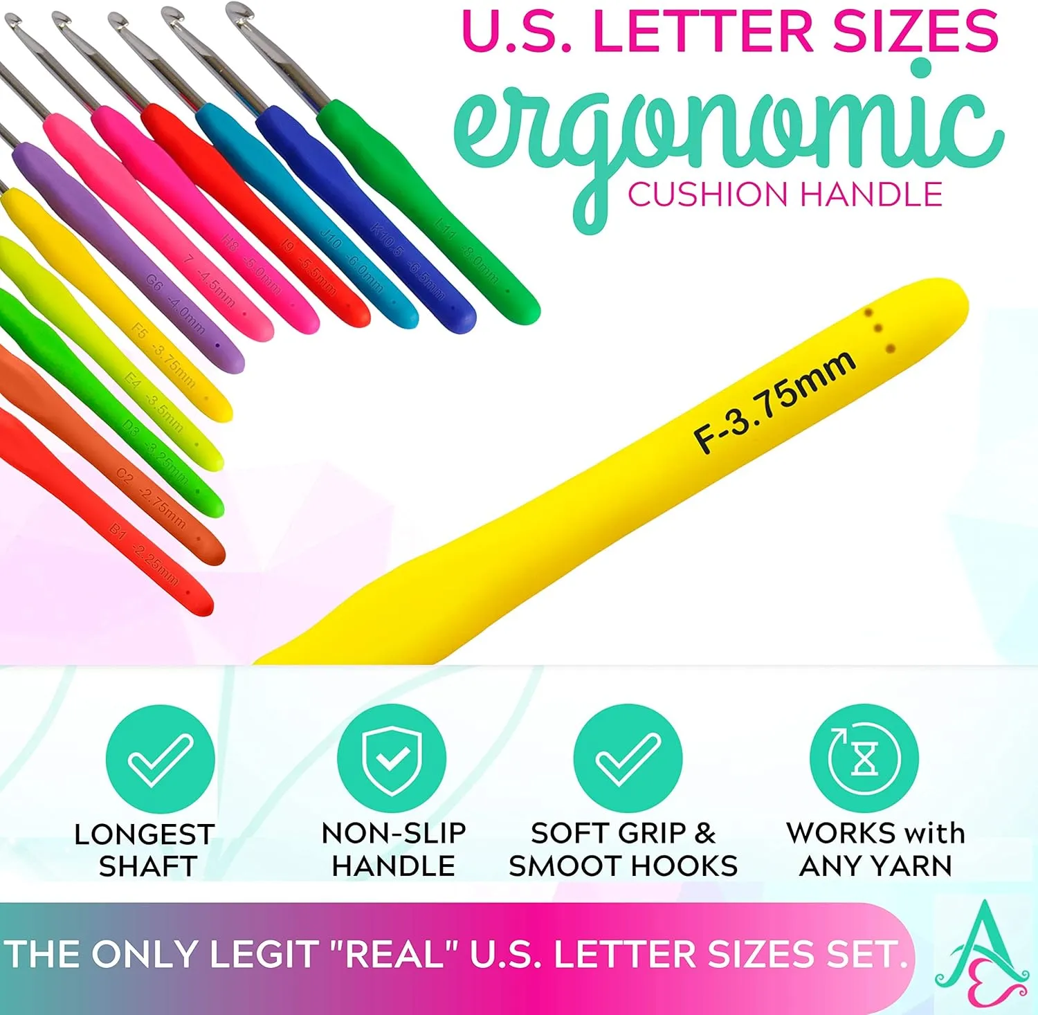 Athena's Elements Best Crochet Hook Set with Ergonomic Cushioned Handles. Perfect Crochet Hooks for Arthritic Hands, Smooth Knitting Needles for Superior Results & Knitting Accessories