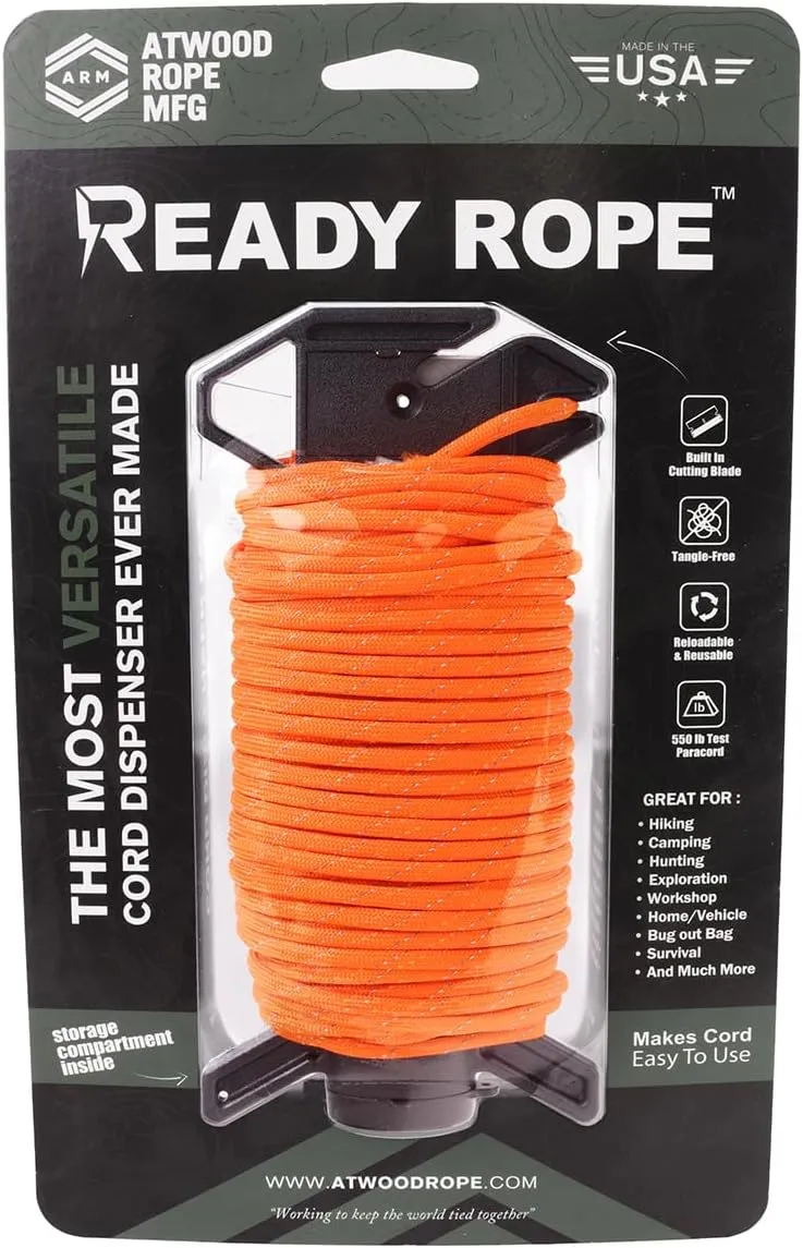 Atwood Rope MFG Ready Rope™ Reflective 550 Paracord 100 Feet 7-String Core Nylon Parachute Cord Outside Survival Gear Made in USA | Lanyards, Bracelets, Handle Wraps, Keychain