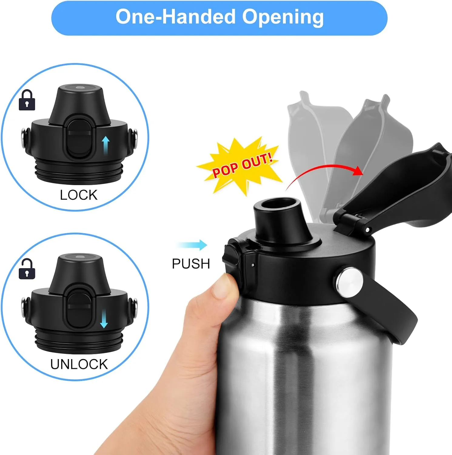 Auto Spout Lid for YETI Rambler Bottles, Fits 18/26/36/64 oz Bottles, Chug Replacement Lid Cap with Push-Button Lid and Flexible Handle…