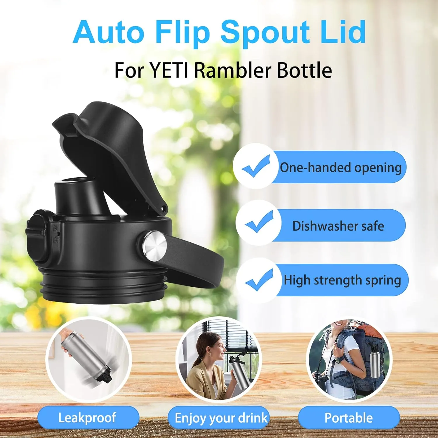 Auto Spout Lid for YETI Rambler Bottles, Fits 18/26/36/64 oz Bottles, Chug Replacement Lid Cap with Push-Button Lid and Flexible Handle…