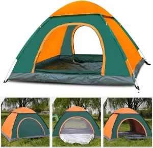 Automatic Instant Pop Up Camping Tent Waterproof Automatic Hydraulic Pop Up Tent Instant Camping Dome Tent 2 Doors Easy Setup Shelter for Outdoor, Orange-green