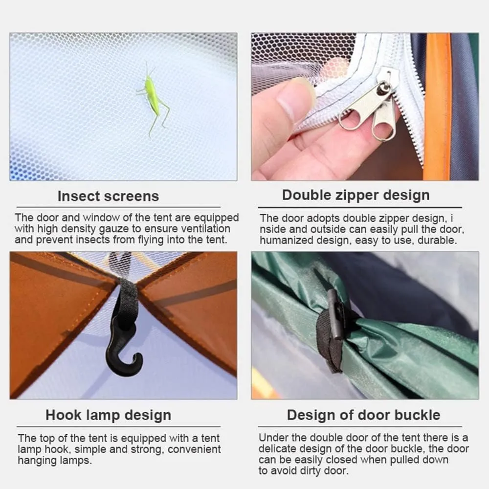 Automatic Instant Pop Up Camping Tent Waterproof Automatic Hydraulic Pop Up Tent Instant Camping Dome Tent 2 Doors Easy Setup Shelter for Outdoor, Orange-green