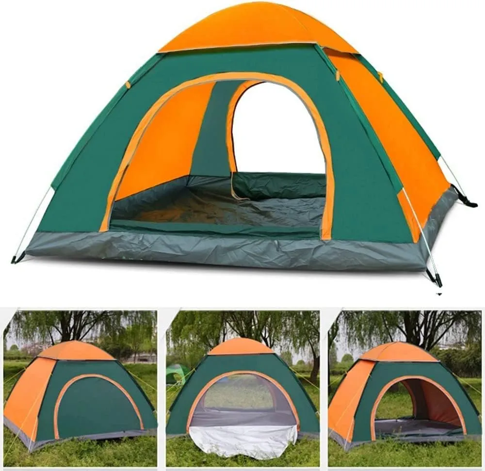 Automatic Instant Pop Up Camping Tent Waterproof Automatic Hydraulic Pop Up Tent Instant Camping Dome Tent 2 Doors Easy Setup Shelter for Outdoor, Orange-green