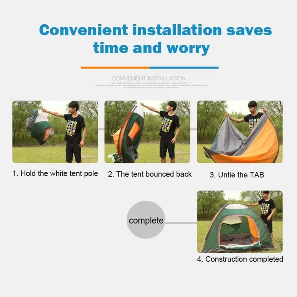 Automatic Instant Pop Up Camping Tent Waterproof Automatic Hydraulic Pop Up Tent Instant Camping Dome Tent 2 Doors Easy Setup Shelter for Outdoor, Orange-green