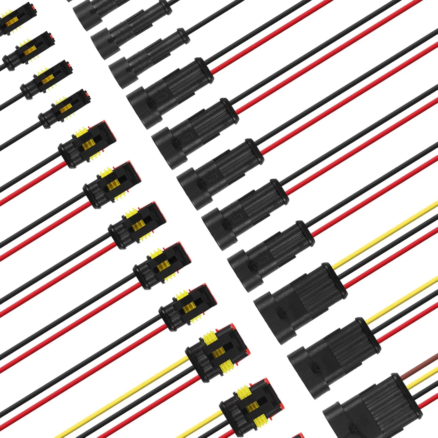 Automotive Electrical Connectors kit 1/2/3/4 Pin Waterproof Electric Wire Connector Plugs Battery Terminal Connectors Socket 1.5mm Series Wire Harness 16 AWG Pack of 13…