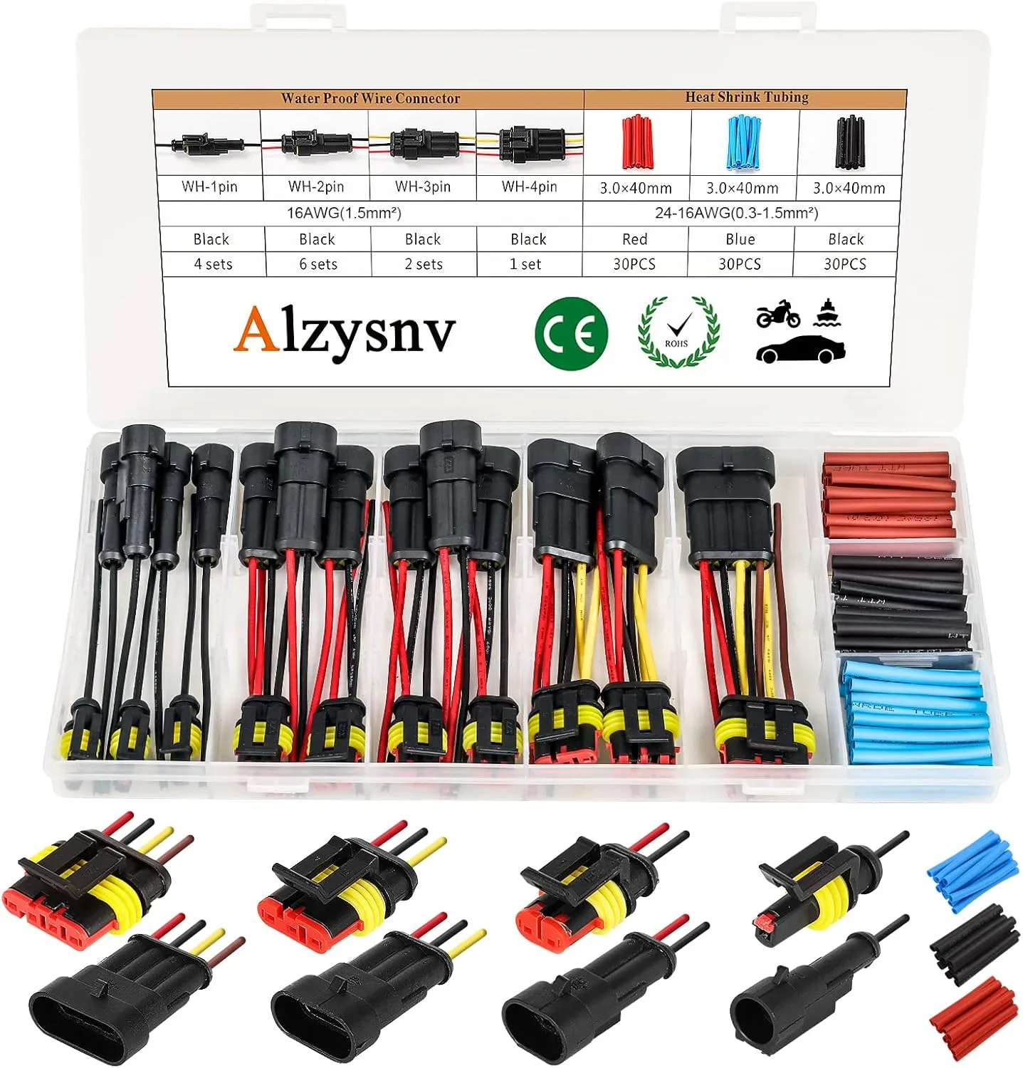 Automotive Electrical Connectors kit 1/2/3/4 Pin Waterproof Electric Wire Connector Plugs Battery Terminal Connectors Socket 1.5mm Series Wire Harness 16 AWG Pack of 13…
