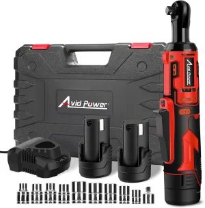 AVID POWER Cordless Electric Ratchet Wrench 3/8", 44.2 Ft-lbs 12V Power Ratchet Wrench Kit w/Two 2.0Ah Batteries, 1-Hour Fast Charger, Variable Speed and 10 Sockets