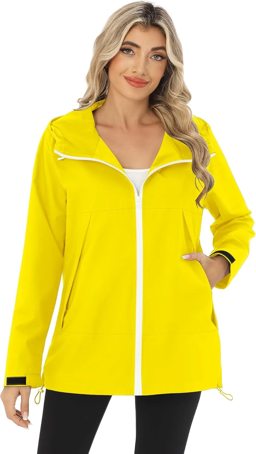 Avoogue Rain Jacket Women Waterproof Lightweight Raincoat Lined Outdoor Hooded Windbreaker