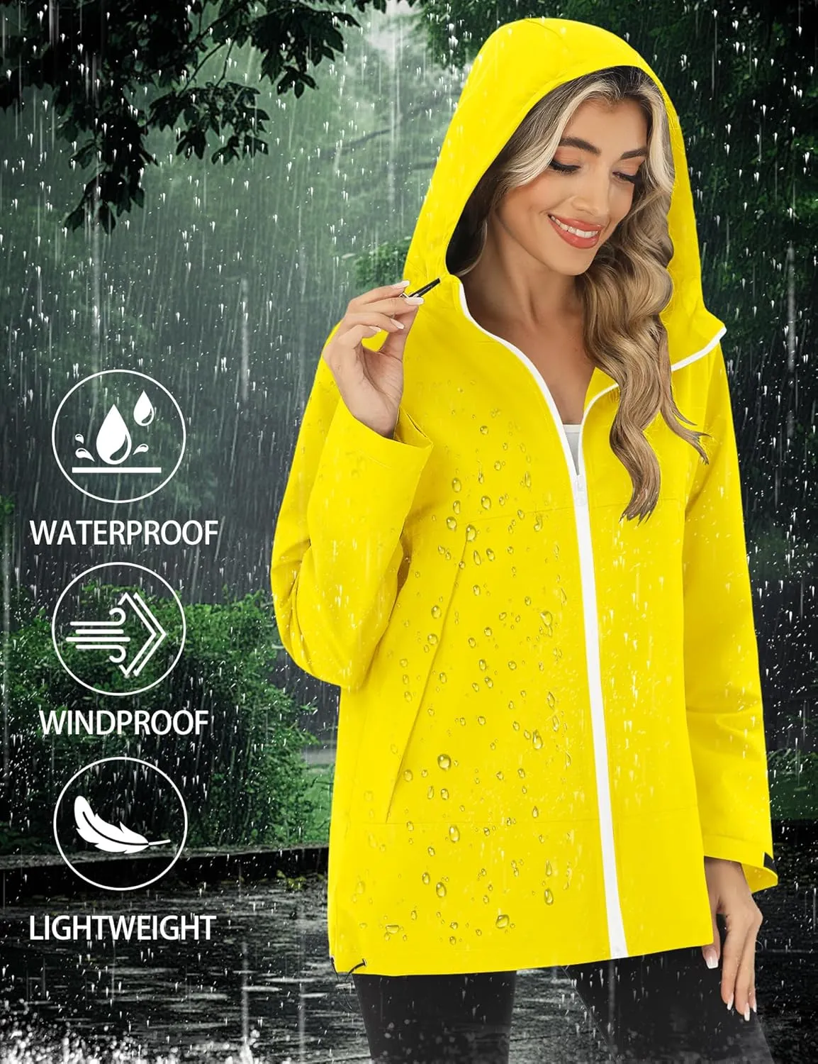Avoogue Rain Jacket Women Waterproof Lightweight Raincoat Lined Outdoor Hooded Windbreaker
