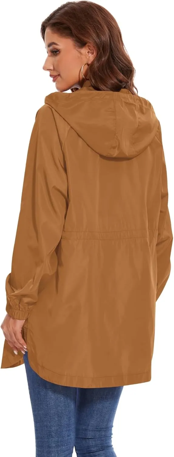 Avoogue Women Waterproof Hiking Raincoat Outdoor Lined Rain Jacket Lightweight Hooded Jackets Trench Coats