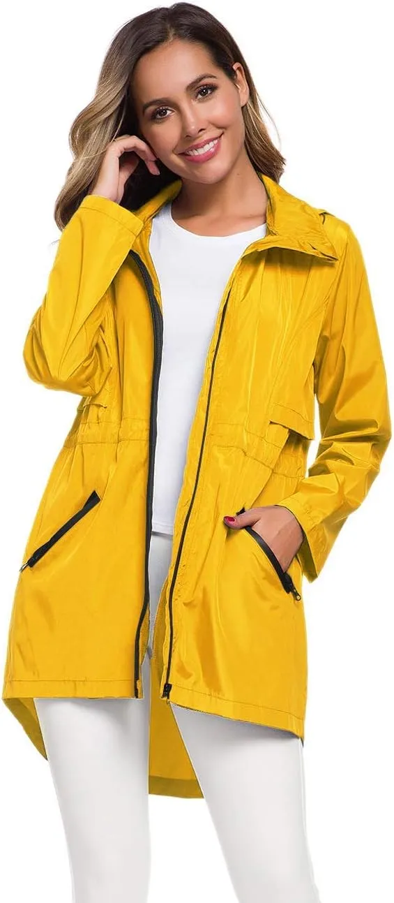 Avoogue Women's Long Raincoat with Hood Outdoor Lightweight Windbreaker Rain Jacket Waterproof