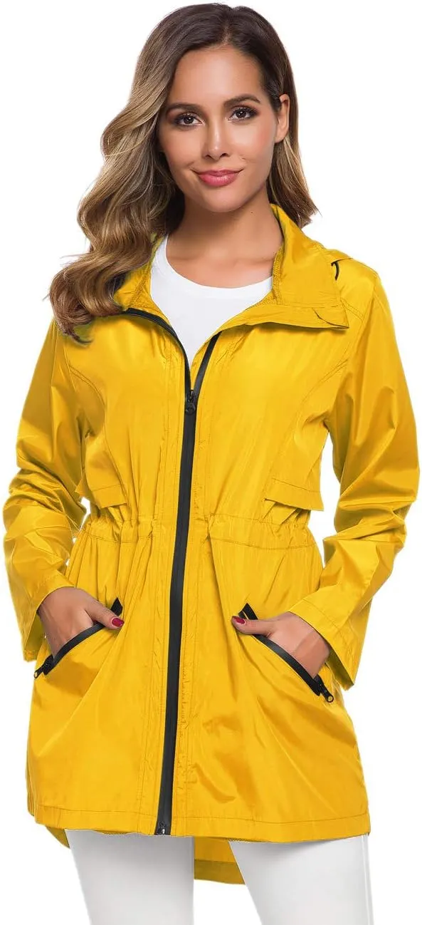 Avoogue Women's Long Raincoat with Hood Outdoor Lightweight Windbreaker Rain Jacket Waterproof