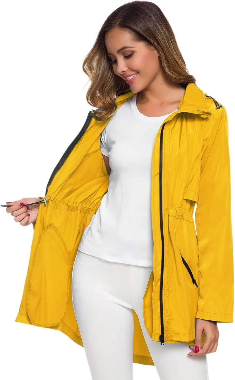 Avoogue Women's Long Raincoat with Hood Outdoor Lightweight Windbreaker Rain Jacket Waterproof
