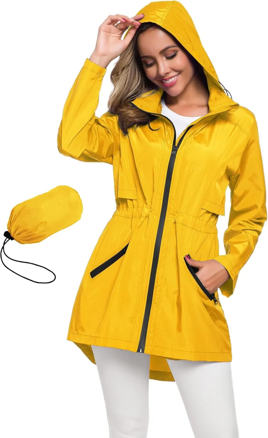 Avoogue Women's Long Raincoat with Hood Outdoor Lightweight Windbreaker Rain Jacket Waterproof