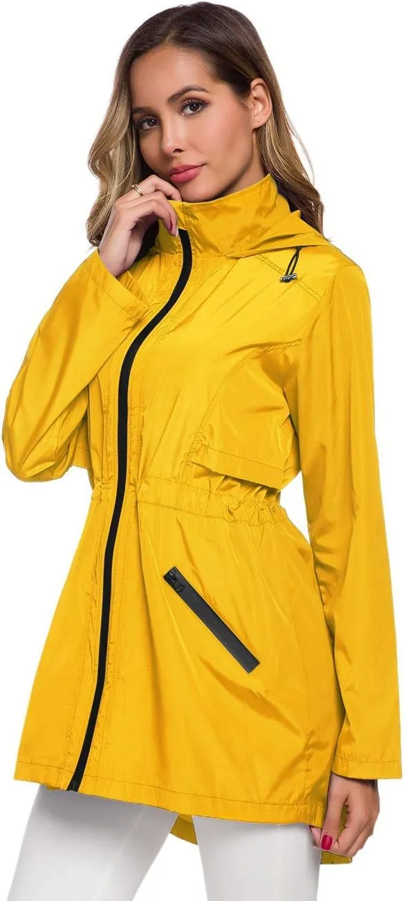 Avoogue Women's Long Raincoat with Hood Outdoor Lightweight Windbreaker Rain Jacket Waterproof