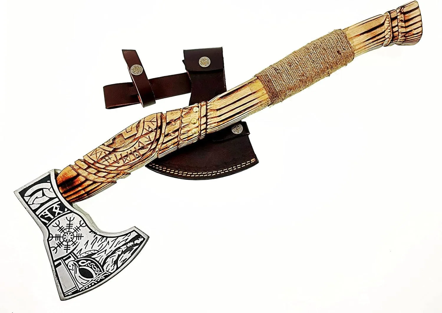 AX-7000 Custom Gift Forged Carbon Steel Viking Axe with Rose Wood Shaft, Viking Bearded Camping Axe (AX-7000) (AX-7000)