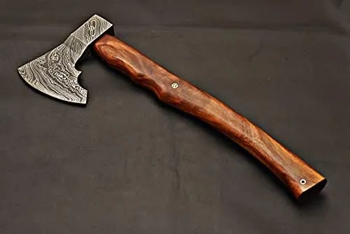 AXE-7004 Custom Hand Made Damascus Steel Tomahawk Axe Hatchet Axe Viking Axe Real Camping Axe Survival Tools / Handle Rose Wood