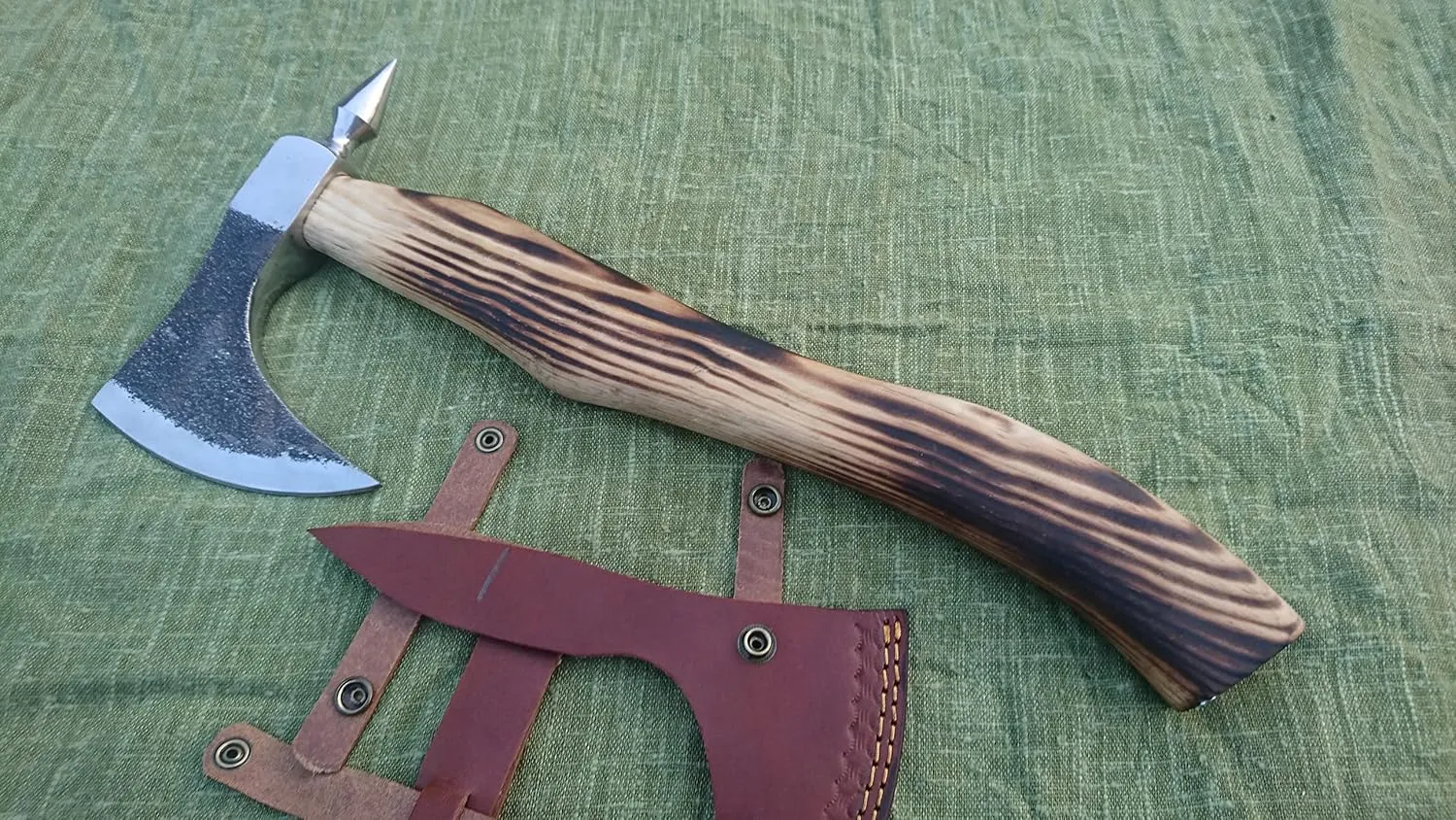 Axe-Medieval Huntsman SPIKER Custom Hand Made HIGH Carbon Steel Tomahawk Viking ASH Wood Axe with Leather Sheath