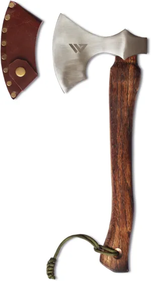 Axe with Carbon Steel Blade and Wooden Handle - Premium Hatchet with Paracord Lanyard & PU Leather Sheath