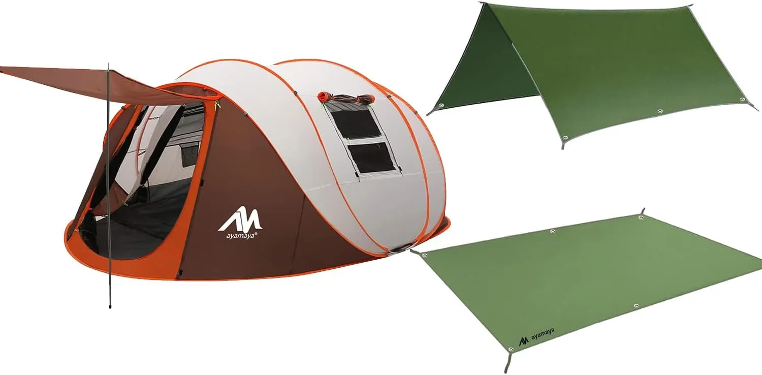 ayamaya 6 Person Pop Up Tent, 13FT x 9FT Waterproof Camping Tent with Tent Footprint & Ground Cloth