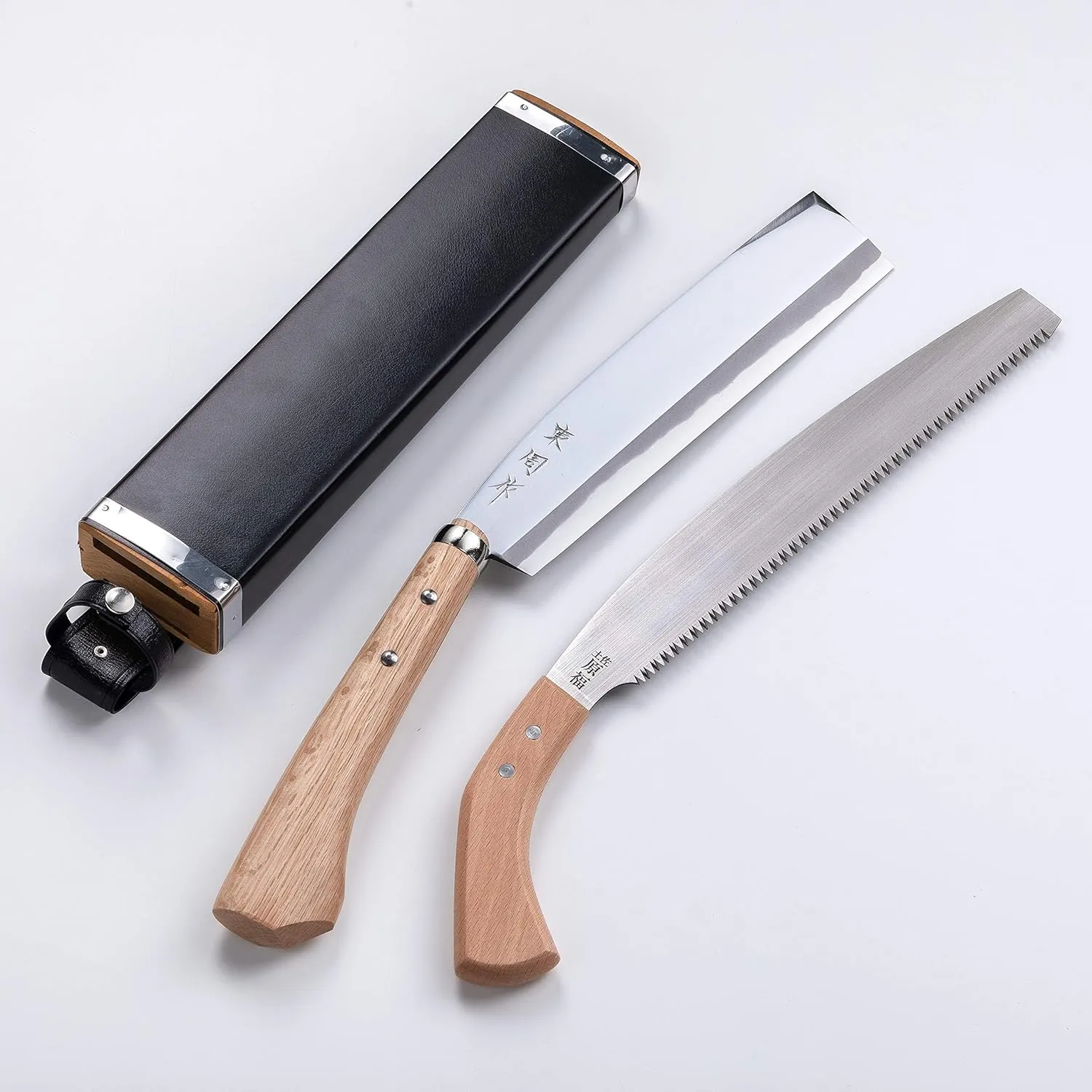 AZUMASYUSAKU" Hatchet 240mm(ABT 9.4") & Saw 270mm(ABT 10.6") Set Aogami Steel, Double Bevel, Handmade by Japanese Craftsmen