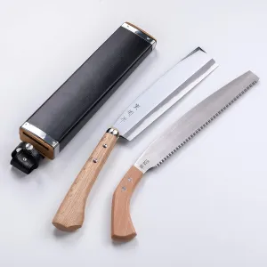 AZUMASYUSAKU" Hatchet 240mm(ABT 9.4") & Saw 270mm(ABT 10.6") Set Aogami Steel, Double Bevel, Handmade by Japanese Craftsmen