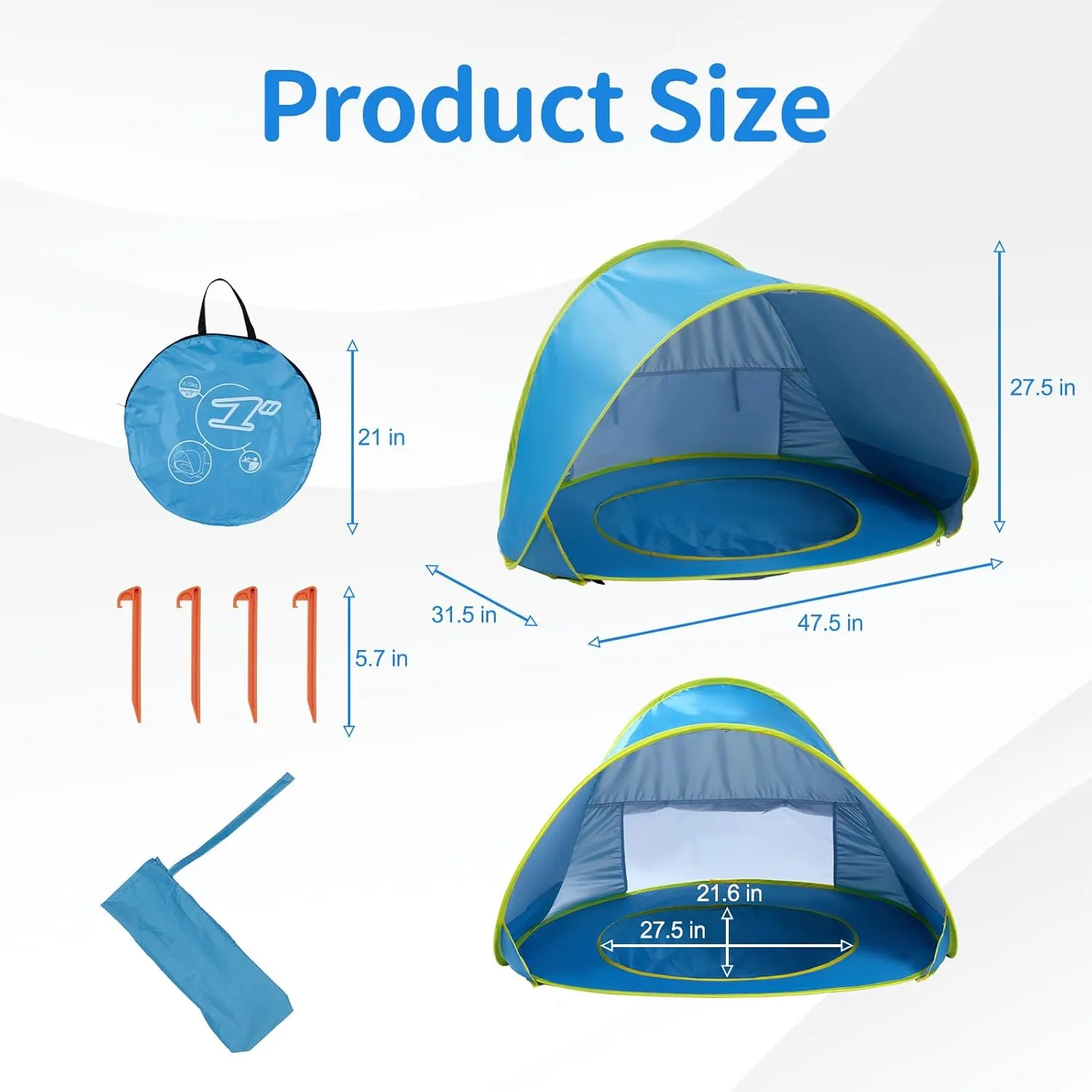 Baby Beach Tent, Sun Protection Portable Baby Travel Tent, Summer Beach Baby Sun Shelters for Boys or Girls (Light Blue)