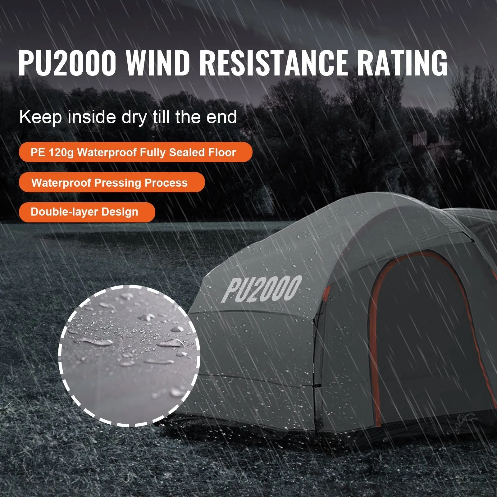 Bag, with PU2000mm and Truck for Tent, Tent SUV Rain VEVOR SUV Carry Rear Attachment Tent Tent, Van Layer Layer 8'-8' Accommodate 6-8 Efficient Reduced cost Camping Double Camping for Tailgate Person, Hatch