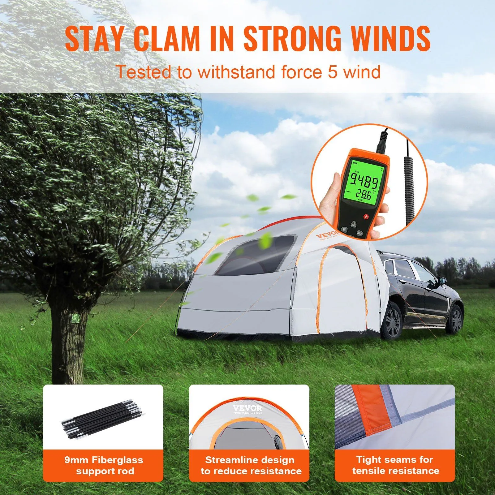 Bag, with PU2000mm and Truck for Tent, Tent SUV Rain VEVOR SUV Carry Rear Attachment Tent Tent, Van Layer Layer 8'-8' Accommodate 6-8 Efficient Reduced cost Camping Double Camping for Tailgate Person, Hatch