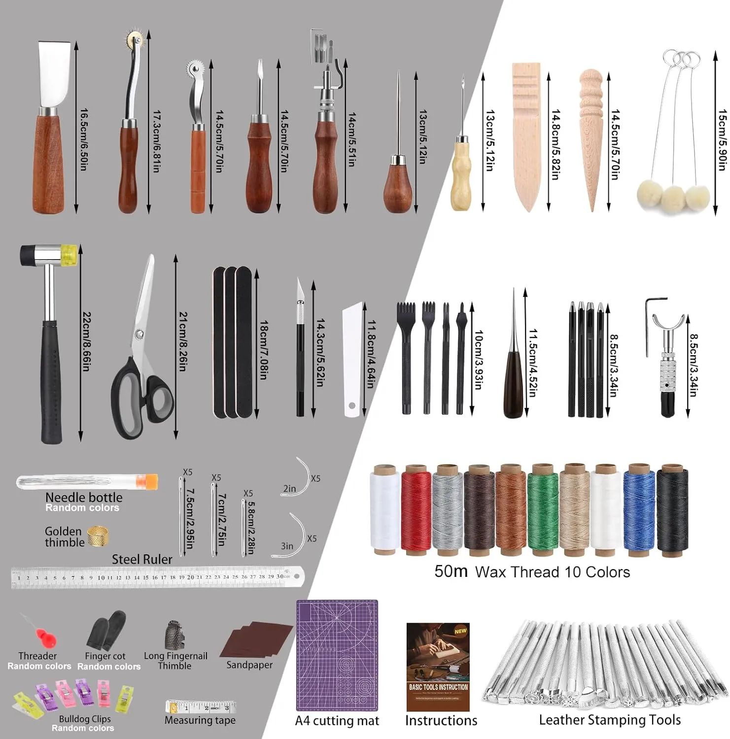 BAGERLA 120PCS Leather Working Tools, Leather Craft Tools with Custom Storage Bag Working Kit for Stamping Punching Cutting Carving Sewing Tools for Leathercraft Working