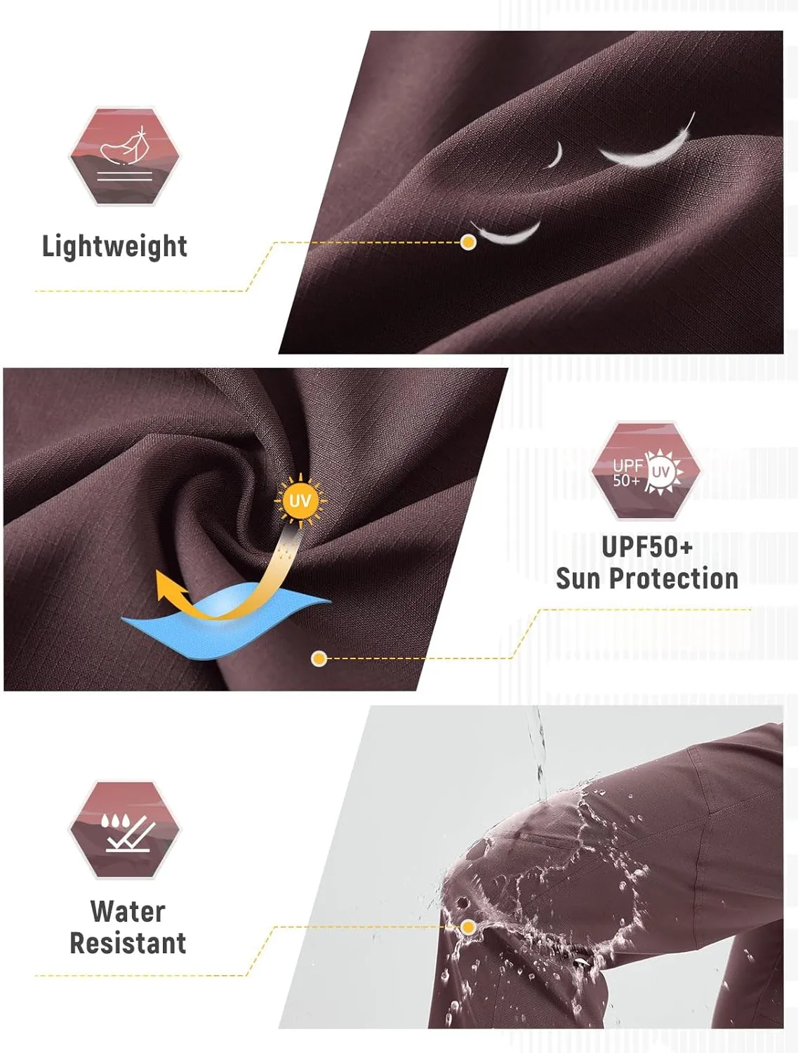baleaf Women's Hiking Pants Durable Water Resistant Lightweight Quick Dry Zip Pockets UPF50  Travel Clothes
