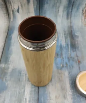 Bamboo Steel Water Bottle Flask with Kullad Inside - 450ml