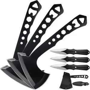BANORES Hawkeye Throwing Axes and Tomahawks Set with 10 inch Full Tang Stainless Steel, Nylon Sheath 3 Pack