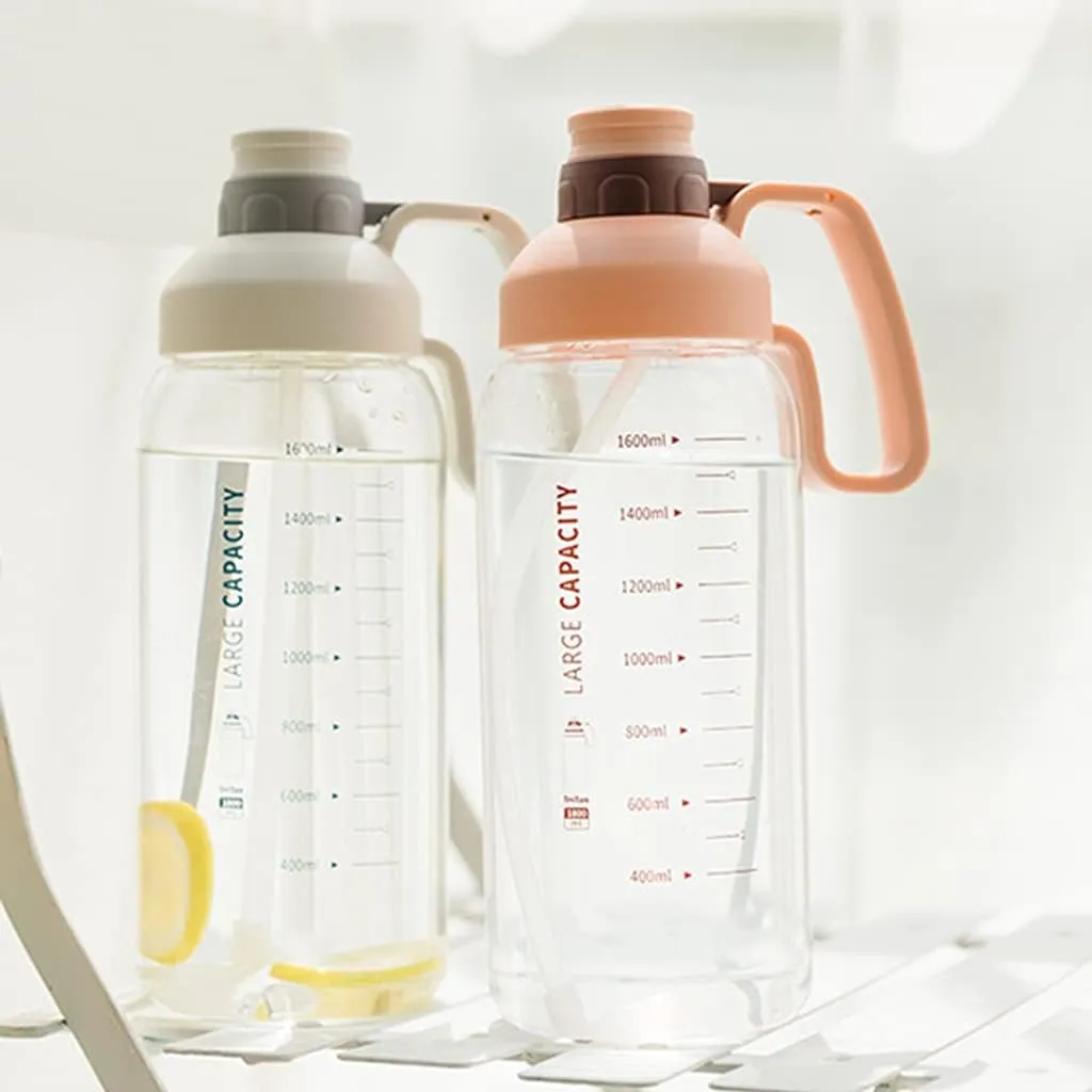 barley Portable Water Bottles 63.3oz Large Capacity Water Bottle with Built-in Straw Accurate Water Volume Scale Sports Water Jug